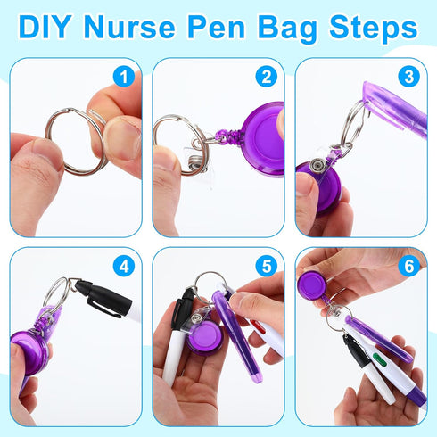 Fulmoon 150 Pcs Nurse Pen Set: 30 Retractable Nursing Badge Reels, 30 Ballpoint Pens, 30 Mini Highlighters, 30