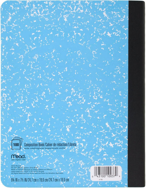 Mead Composition Notebooks, 6 Pack, Wide Ruled Paper, 7-1/2" x 9-3/4", 100 Sheets, Assorted Bright Colors (950054-ECM)