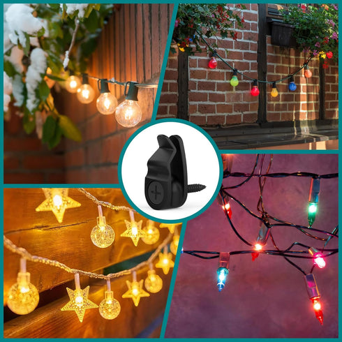 50 Pack Outdoor String Lights Clips, Weatherproof Cable Hanger Hooks for Hanging Fairy Lights, Holiday Decor - Black