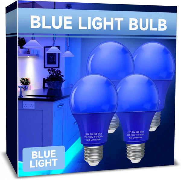 LED Blue Light Bulbs, E26 9W Equivalent 60W, 4 Pack Colored Light Bulbs for Party Decorative Holiday Home Lighting