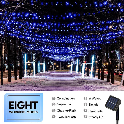 Taoushuleng 2 Pack 200 40Ft 8 Solar String Blue Lights Outdoor, Total LED Each with Lighting Modes for Yard