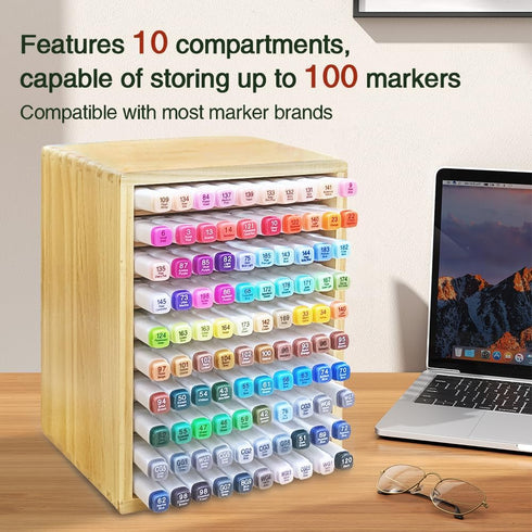 VTOINKK organizer100 wooden bamboo marker storage - marker holder for desk, alcohol marker storage and markers