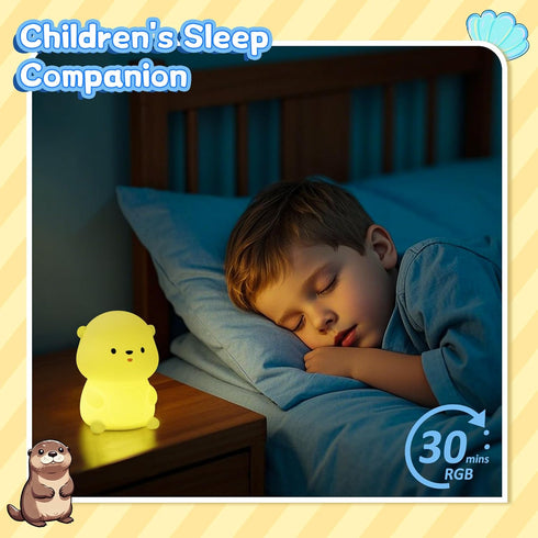 7 Dimmable Attivolife Otter Night Light for Kids, Cute Sea Otter Silicone Lamp, Protable Nursery Table Lamp with Color