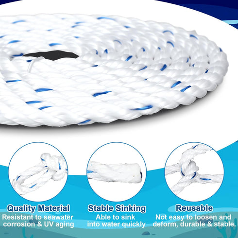 3 1/4" Dia-200', 1/4" Dia-400', 5/16" Dia-400' Sinking Line Leaded Core Rope for Crab Trap and Shrimp Pot Crab Trap