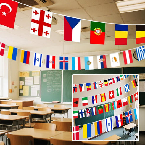 International Flags of The World Pennant Bunting - 100 Countries Flag Banner for Themed Parties