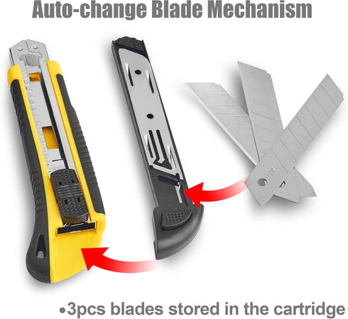 DOWELL Utility Knife Box Cutter - Retractable Heavy Duty Snap Off with Extra Blades (3PCS)