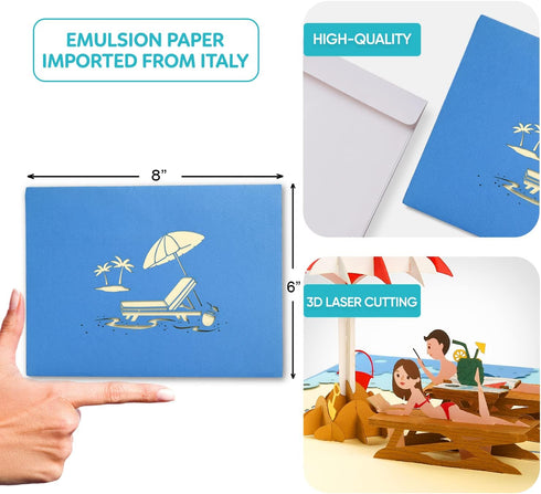 CUTE POPUP Anniversary Pop Up Card, 3D Young Couple on Beach Design, Holiday Card for 1st Anniversary