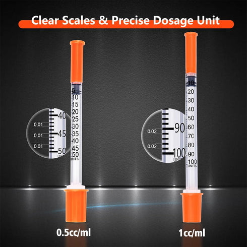 1ml/cc 29G 5/16 Inch U-100 100 Pack Syringes, Scientific Lab Syringe, Individual Wrapped