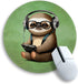 Funny Green Round Mouse Pad, Cute Sloth Computer Mousepad with Stitched Edge, Office Supplies Gift