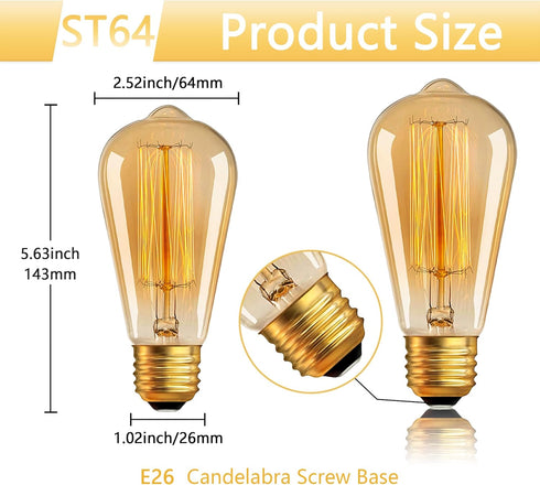 Sevici Bulbs 110V 60W 6 Pack, ST64 Bulb 280LM 2200K Dimmable E26/E27 Bulbs Bulbs Antique Edison Light Decorative