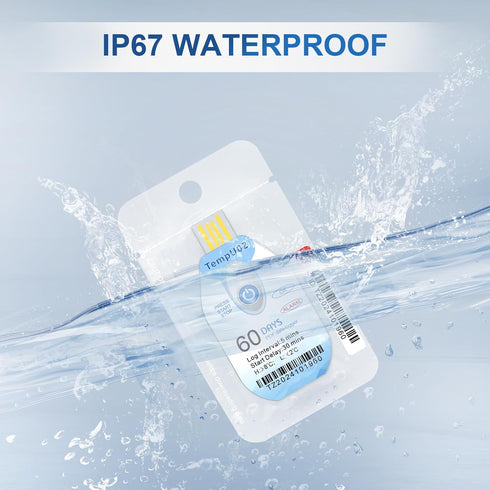 1 Pack, 60 IP67 TempU02 Tzone Temperature Data Logger USB with PDF Report Single Use Thermometer Logger Disposable Temp