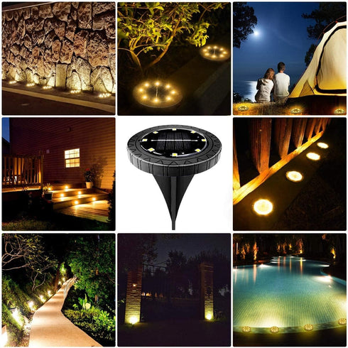 Solar Powered Ground Lights 2Pack, Waterproof LED Solar Disk Lights for Outdoor Decorative, Garden Lights for Landscape