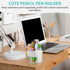 Desk Pen Pencil Holder with Drawer, 4 Slots 360-Degree Rotating Organizer, White Storage Caddy for Office School Home