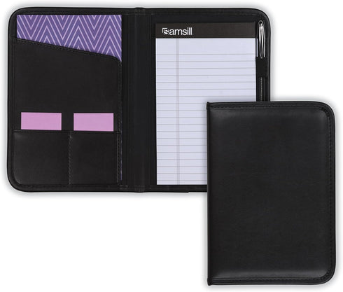 Samsill Professional Padfolio, Faux-Leather Mini Portfolio with 5 x 8 Writing Pad, Black