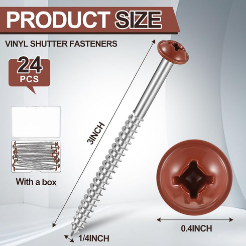 Jetec 24 3 Inch Pcs Vinyl Shutter Fasteners Painted Screws for Vinyl Shutters Metal Carbon Steel Screws for Outside