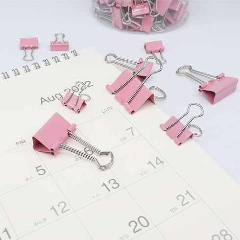 Binder Clip Paper Clamps, 100 Pcs Assorted Sizes for Office School Supplies (Pink)