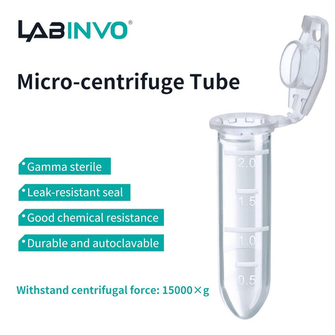 2ml Sterile Microcentrifuge Tubes with Safe-Lock Cap, Pack of 500, Max.RCF15000×G Round Bottom Centrifuge Tubes, PP Material, Molded Graduation 10.3x40.5mm, IN-MT20A