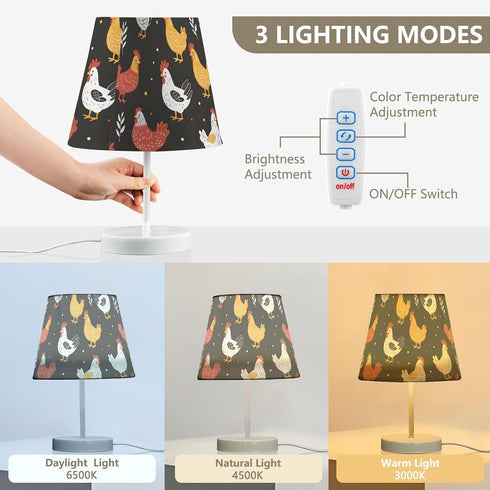 3 ALAZA Bedside Lamp Chicken Farm Animal Table Lamp for Bedroom Desk Lamp with USB Port LED Nightstand Color