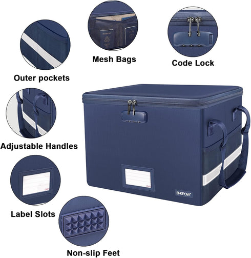 ENGPOW File Box with Lock - Fireproof Document Box with Zipper Lid, Portable Organizer for Hanging Letter/Legal Folder