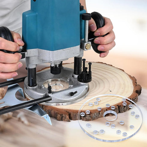 YAIRMIS 6-1/2" (6-1/2" Router Base Plate, Clear Acrylic, Letter-Marked Holes, w/BrassCentering Pin &Brass Nut, Screws