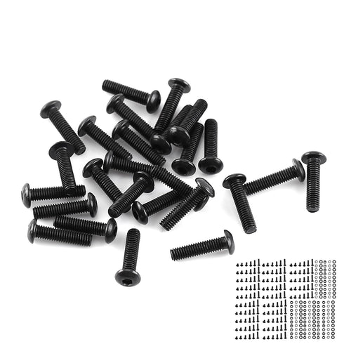 300Pcs M3 Black Alloy Steel Hex Socket Screws Nuts Washer Assortment Kit (Set B Button Head)