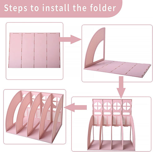 SAYEEC Sturdy Magazine Holder, 4 Compartments Plastic Desktop File Organizer for Office Storage