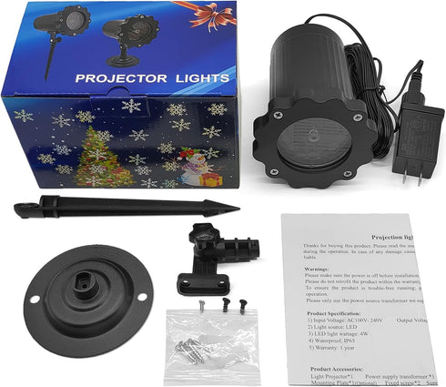 Christmas Snowflake Projector Lights with Outdoor Ground Stakes, IP65 Waterproof Decorative Snowfall LED Lighting for