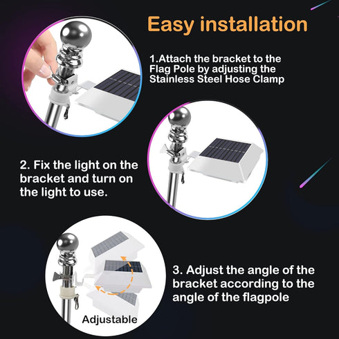 Solar Flag Pole Light, Bright White 6000k Upgrade Solar Powered for 5ft 6ft Flag Pole, Waterproof Outdoor LED Lights