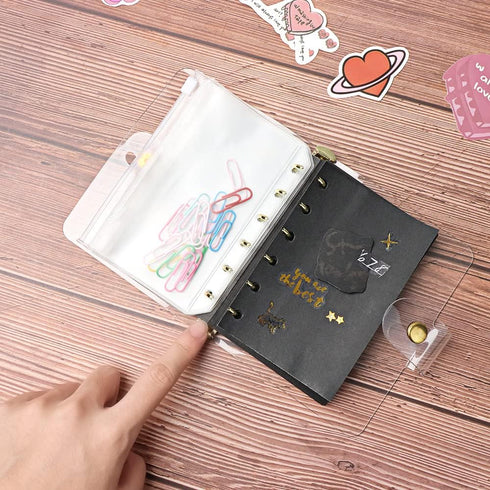 NatSumeBasics A7 Binder Wallet, Clear Mini A7 Budget Binder with Gold Ring, Cash Envelopes, Loose Leaf Folders