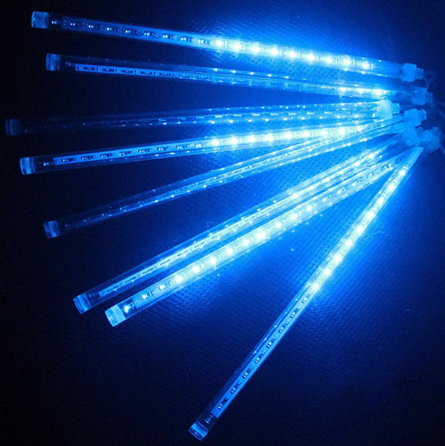 Blue Rain Drop Lights - 8 Tubes 30cm 144 LEDs Meteor Shower Cascading String Lights for Outdoor Christmas Party