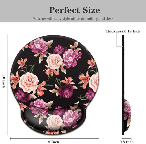 WAVEYU Mouse Pad with Wrist Support, Cute Designed Non-Slip Rubber Base Mousepad for Laptop, Black Flower