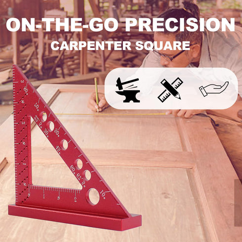 Small Carpenter Square, 90 Degree Woodworking Measuring Tool with Fixed Miter Angle Pin (Red)