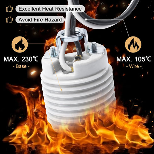 E26 Bulb 6 Inches Bulb, 1 Pack DiCUNO Medium Base Ceramic Light Threaded Socket with White Shade Ring, Standard