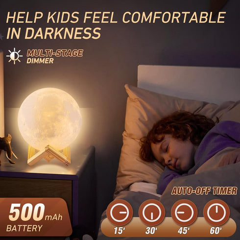 16 3D 4.8 INCH) LOGROTATE Moon Lamp, Colors LED Night Light for Kids Printing Moon Light with Stand& Remote/Touch