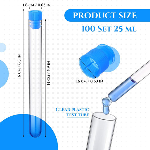 Hoteam 100 Pcs Clear Test Tubes with Lids, Plastic Vials for Scientific Experiments, Party Supplies, Candy Storage