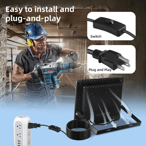 50W Outdoor,8000LM Light,IP66 6.5FT Cord,6500K Garage,Garden,2 Pack Flood Lights Bright LED Work Waterproof Security