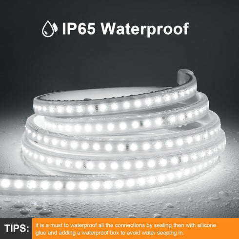 16.4ft 600 6500K 110V AIMENGTE Outdoor LED Strip Lights Waterproof, LEDs, Cool White Rope Light for Bedroom, Kitchen