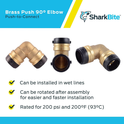 SharkBite 1-1/4 Inch 90 Degree Elbow, Push to Connect Brass Plumbing Fitting for PEX Pipe, Copper, CPVC, PE-RT
