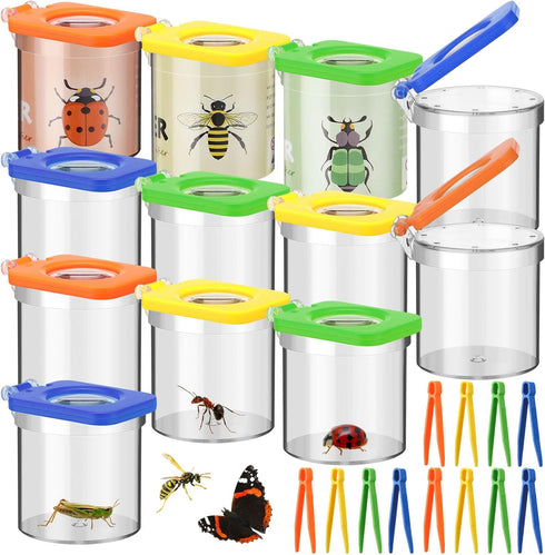 Halloscume 12 Pack Insect Bug Viewer for Kids with Tweezers Magnifying Insect