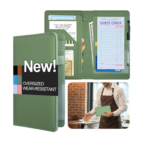 LINTRU Oversized Server Book, Expandable & Zipper Pockets Server Books for Waitress, Double