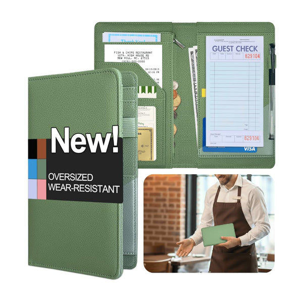 LINTRU Oversized Server Book, Expandable & Zipper Pockets Server Books for Waitress, Double