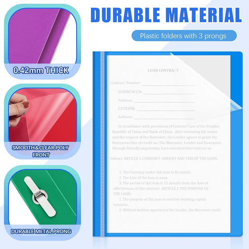 Teling 48 Pcs Clear Front Report Covers with Prongs, Plastic Presentation Folders for School, Multicolor
