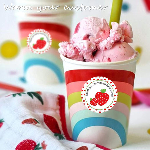 Strawberry Thank You Sticker Labels, 2 Inch Thank You Berry Much for Coming Stickers - 250 Pcs Birthday Party Favors