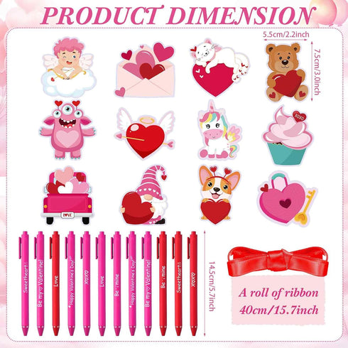 Pasimy 24 Sets Valentines Day Sticky Notes with Pens - Stationery Gift Notepads for Students Office School Class