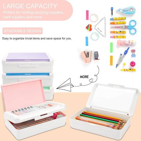 SFLHHDM Pencil Box for Office Supplies Storage Organizer, Double Layer Large Capacity Pencil Boxes, Plastic Crayon Box
