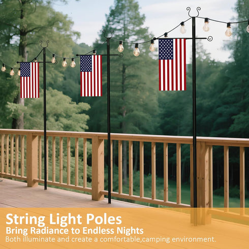 ShineU 2 Pack 10 String Light Poles - Ft Patio Heavy Metal Lighting Posts, Adjustable Outdoor Stand with Fork