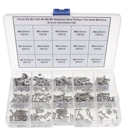 M2 M2.5 M3 M4 M5 M6 Stainless Steel Phillips Flat Head Machine Screws Assortment Kit