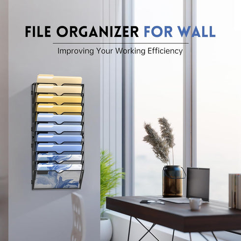 DALTACK Wall File Organizer, 10 Tier Hanging File Organizer for Papers, Folders, Clipboard, Office Cubicle Storage,