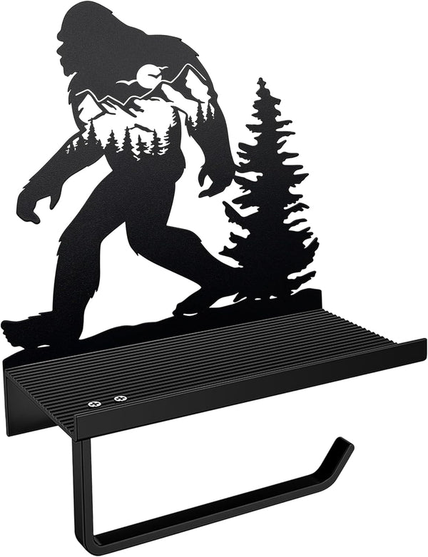 Ecqizer Bigfoot Sasquatch Metal Toilet Paper Holder with Shelf, Bigfoot Inspired Design