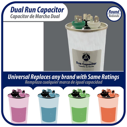 Appli Parts Dual Run Capacitor for AC 60+10 Mfd uF (370VAC), Universal Fit for HVAC Applications